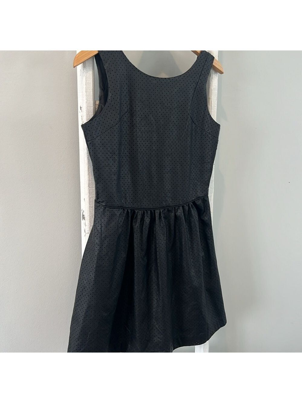 Renvy black vegan leather perforated lined aline zipped back skater dress Med